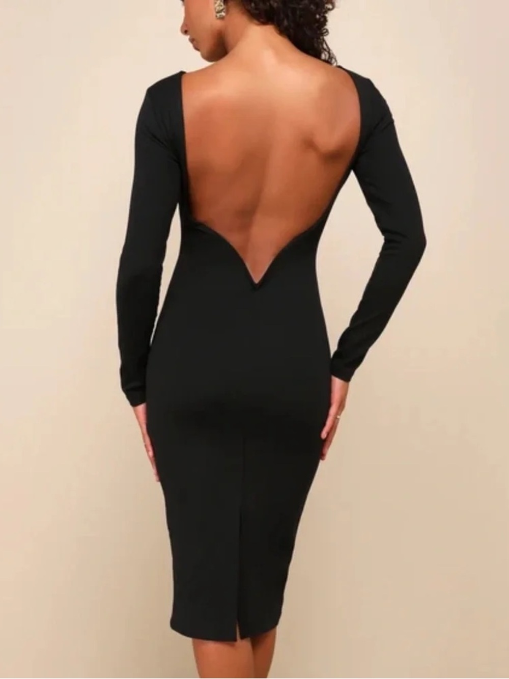 Lulu's Black Long-Sleeve Backless V-Back Midi Dress